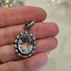 Vintage Antique 925 Silver And Blue Topaz Pendant